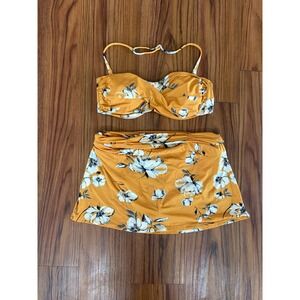 Garnet Hill yellow floral two Piece bikini with swim skirt bottom sz 6